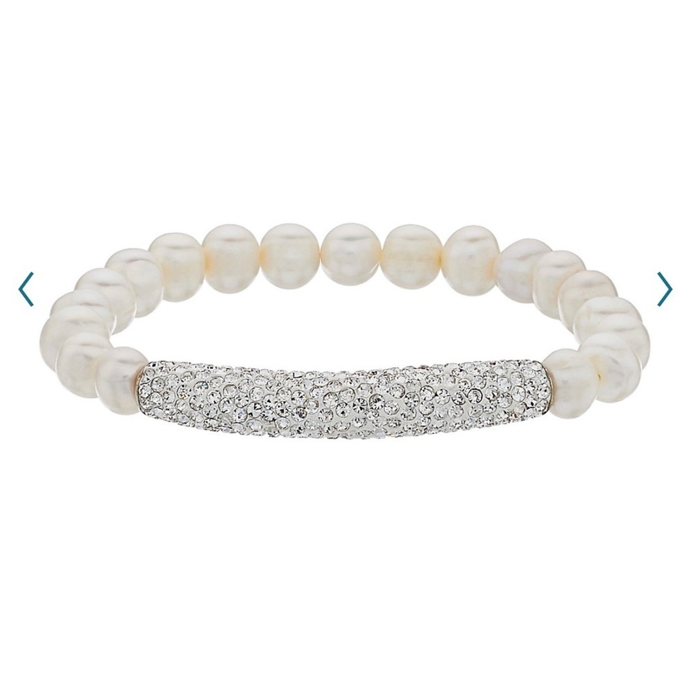 NWT Aleure Precioso Cultured Freshwater Pearl & Crystal Bar Stretch Bracelet NIB